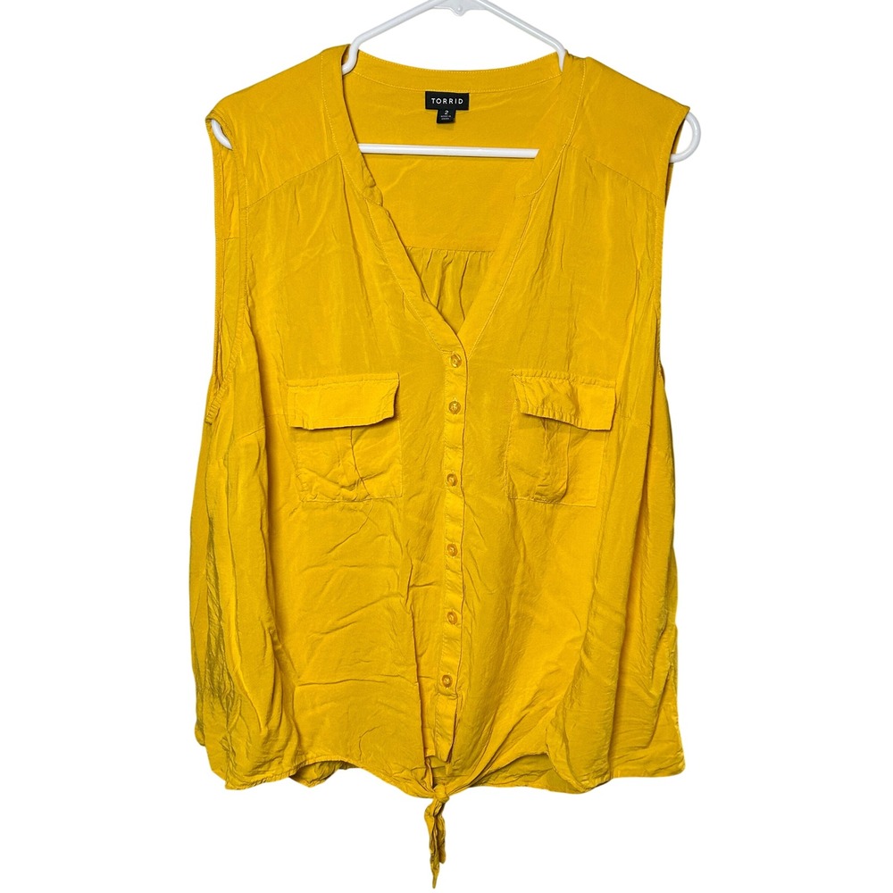 Torrid Sleeveless Button Down Tank Top Shirt Women's 2 Yellow Tie Front